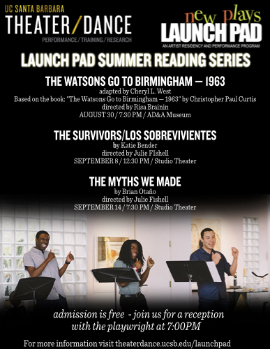 Launch Pad Summer Reading Series flyer featuring a photo from We Want The Funk. Flyer details below.