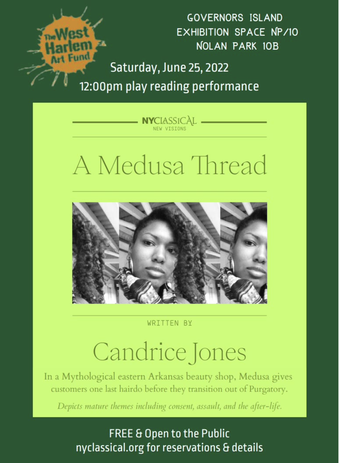 announcement of play reading in NYC for Candrice Jones